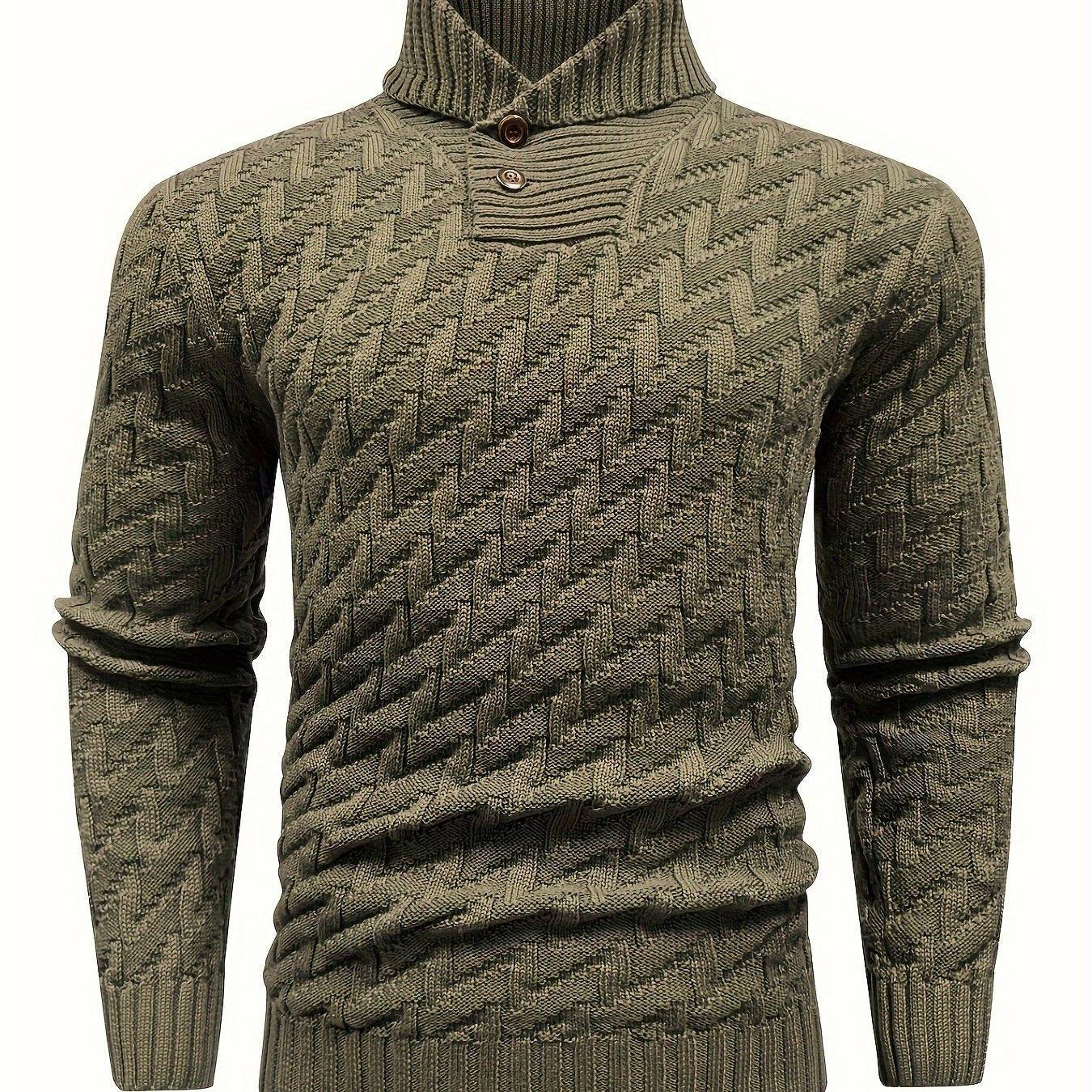 Men’s Casual Solid Textured Sweater Warm Lapel Design for Commuting & Everyday Wear