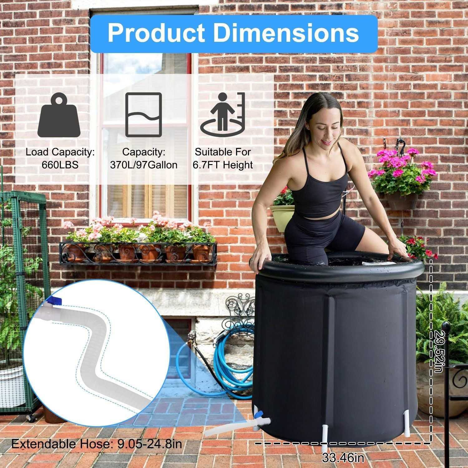 Cold Plunge Tub for Recovery with 97G Capacity and Cover