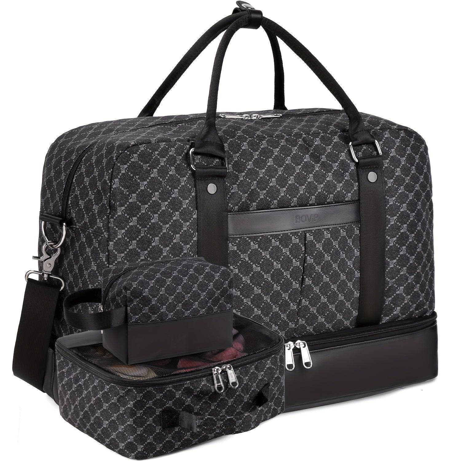 Weekend Travel Tote Bag Set for Women Large Carry-On with Shoe Compartment & Luggage Sleeve