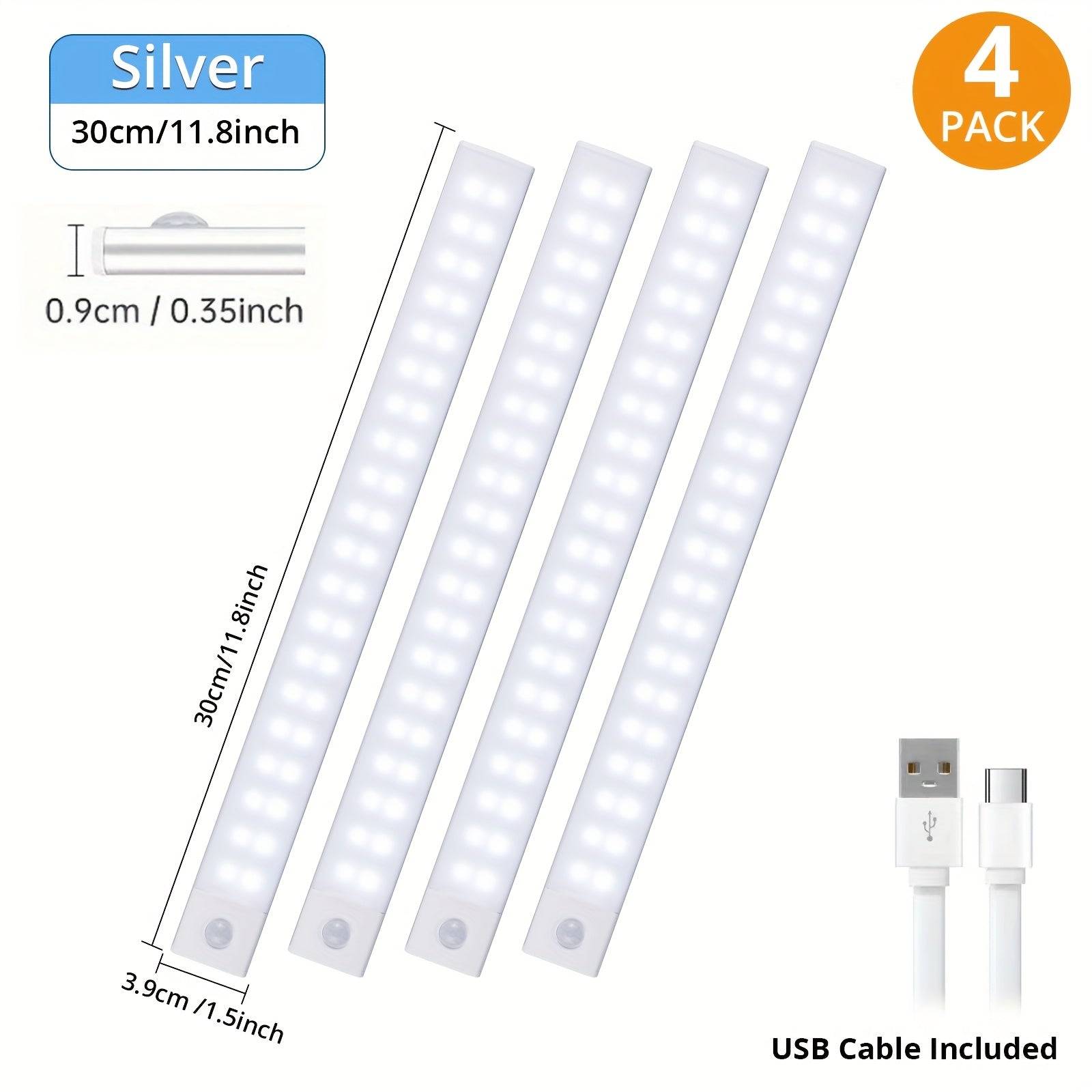 2/4pcs Motion Sensor Cabinet Lights Rechargeable Stick-On Fixtures with 3 Color Modes Magnetic Wireless LED for Closet & Kitchen