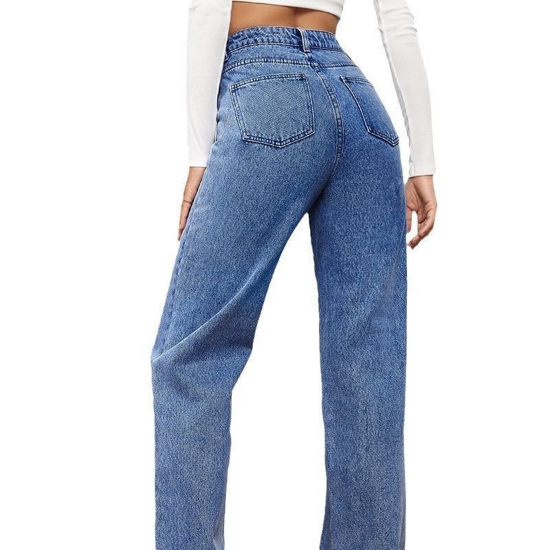 Womens Straight Leg Jeans with Mid Waist Casual Fit