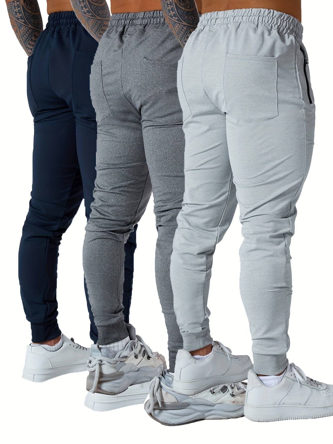 3-Pack Men’s Athletic Jogger Pants Tapered Sweatpants with Zipper Pockets for Workout, Running & Jogging