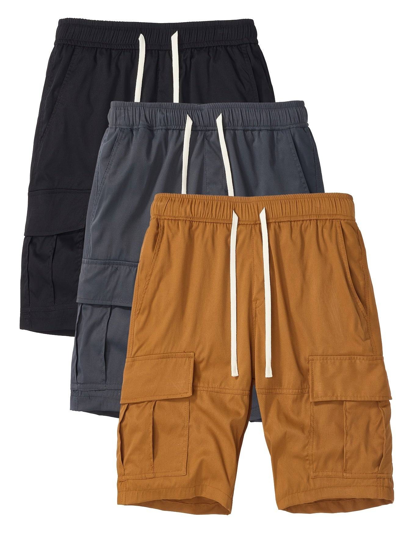 3-Pack Men’s Cargo Shorts with Adjustable Drawstring Waist & Multi Pockets, Loose Fit for Hiking & Casual Summer Wear