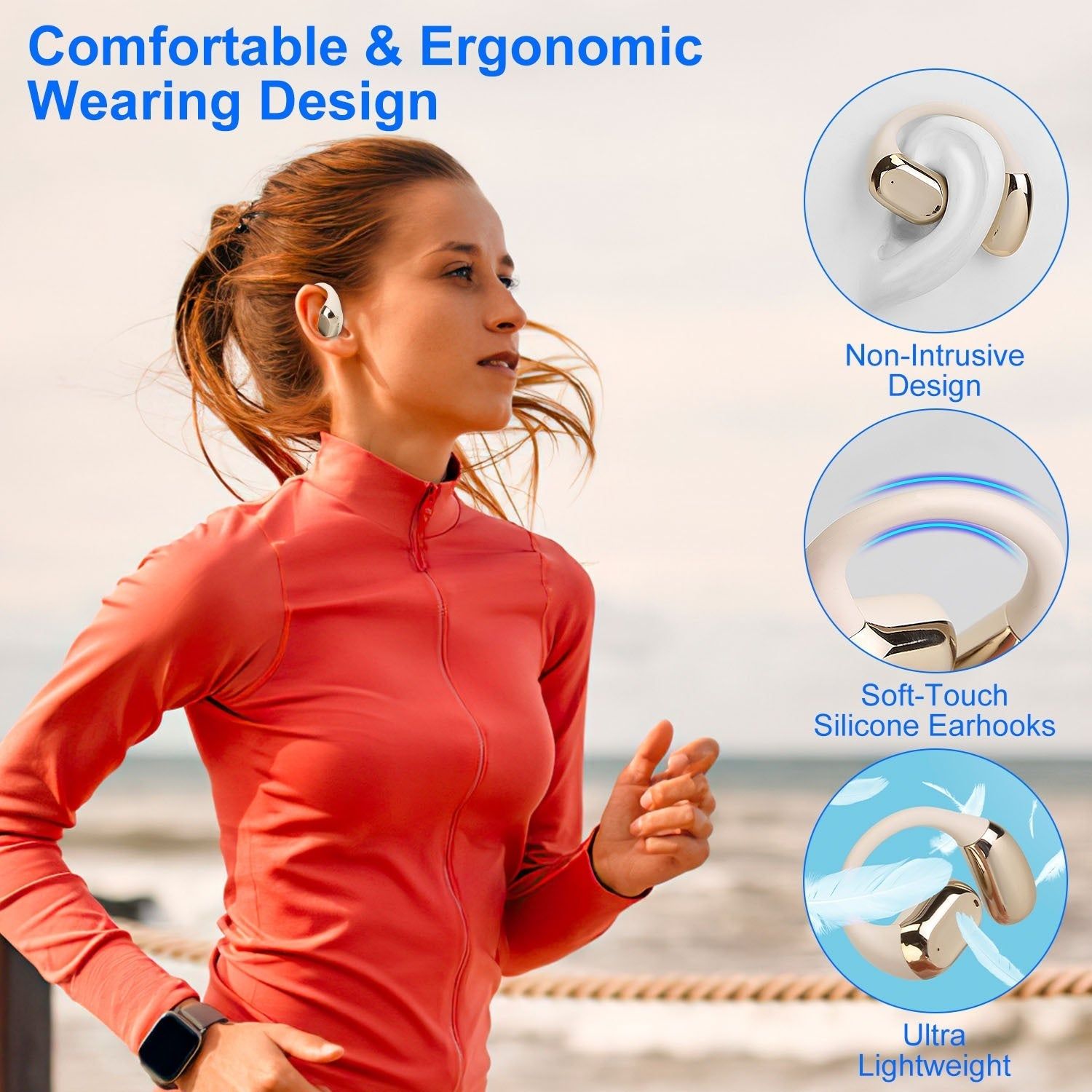 Wireless Open Ear Headphones LED Case IPX5 Low Latency