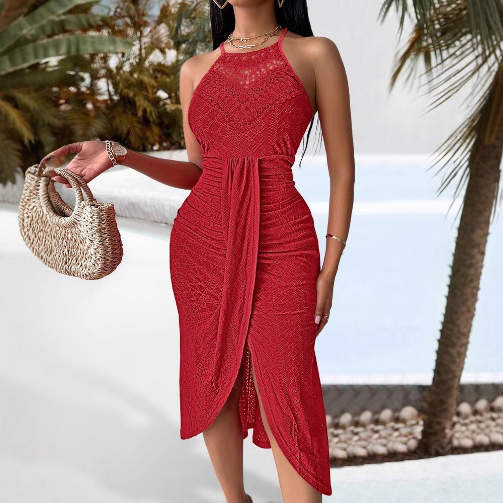 Halter Sleeveless Dress Asymmetric Street Midi Hip Hop Style