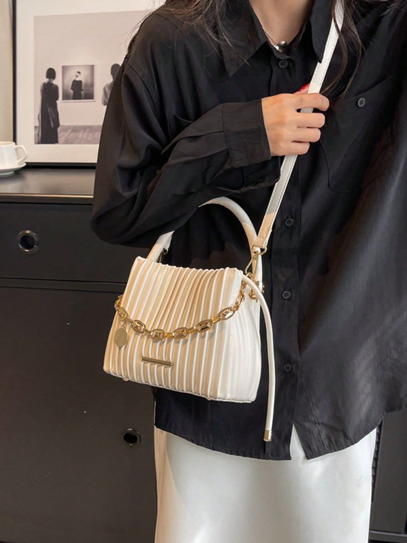 Women Tote Bag Pleated Chain Bucket Shoulder Handbag