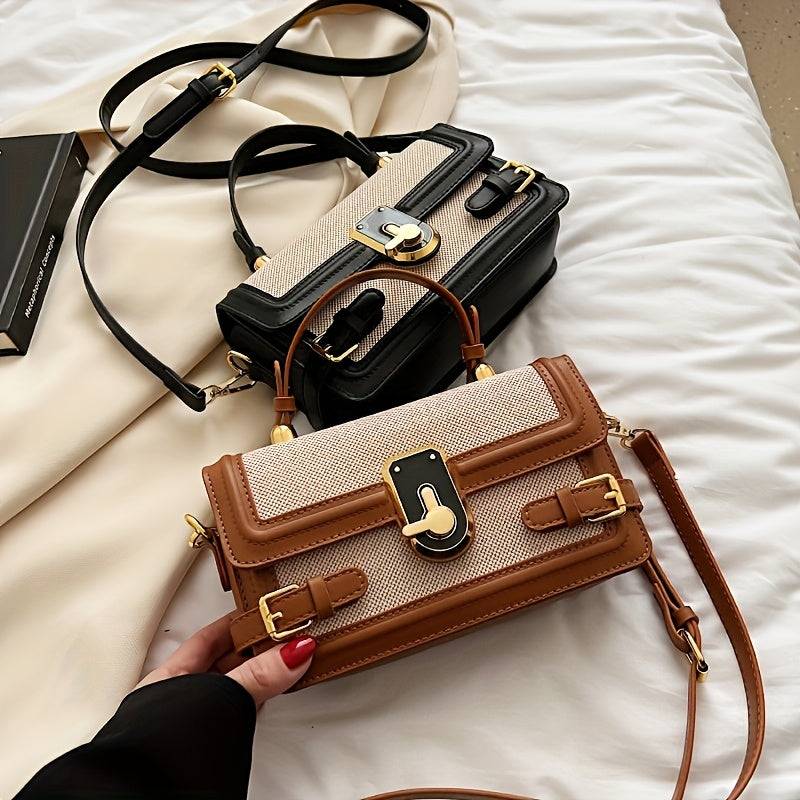 Vintage Black Crossbody Bag for Women Adjustable Strap, Flip-Top Closure, Polyester Lining for Everyday Use