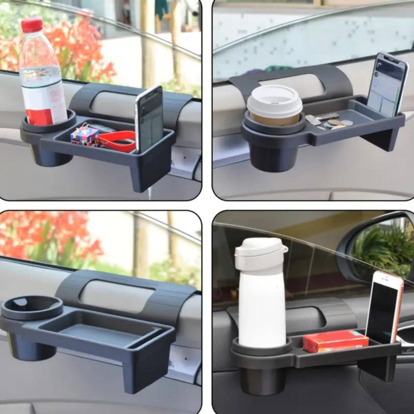 Car Window Storage Tray Organizer Multifunctional Door Side Rack with Cup Holder & Phone Box Universal Fit Vehicle Accessory