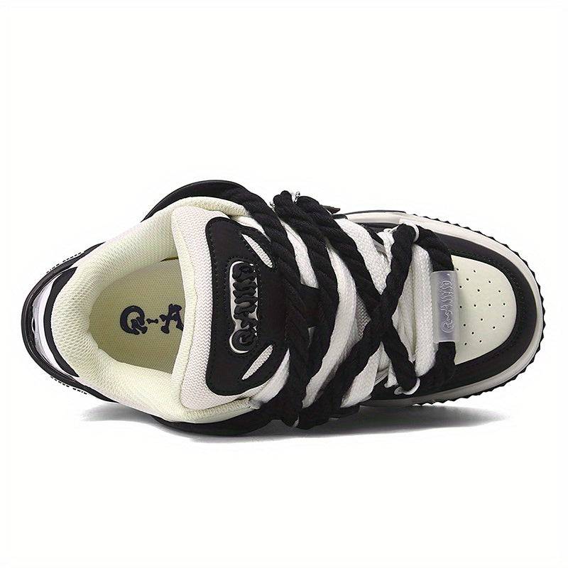 Unisex Black & White Skate Sneakers Thick EVA Sole, Breathable Mesh, Lightweight Cushioning for Casual, Outdoor & Campus Wear