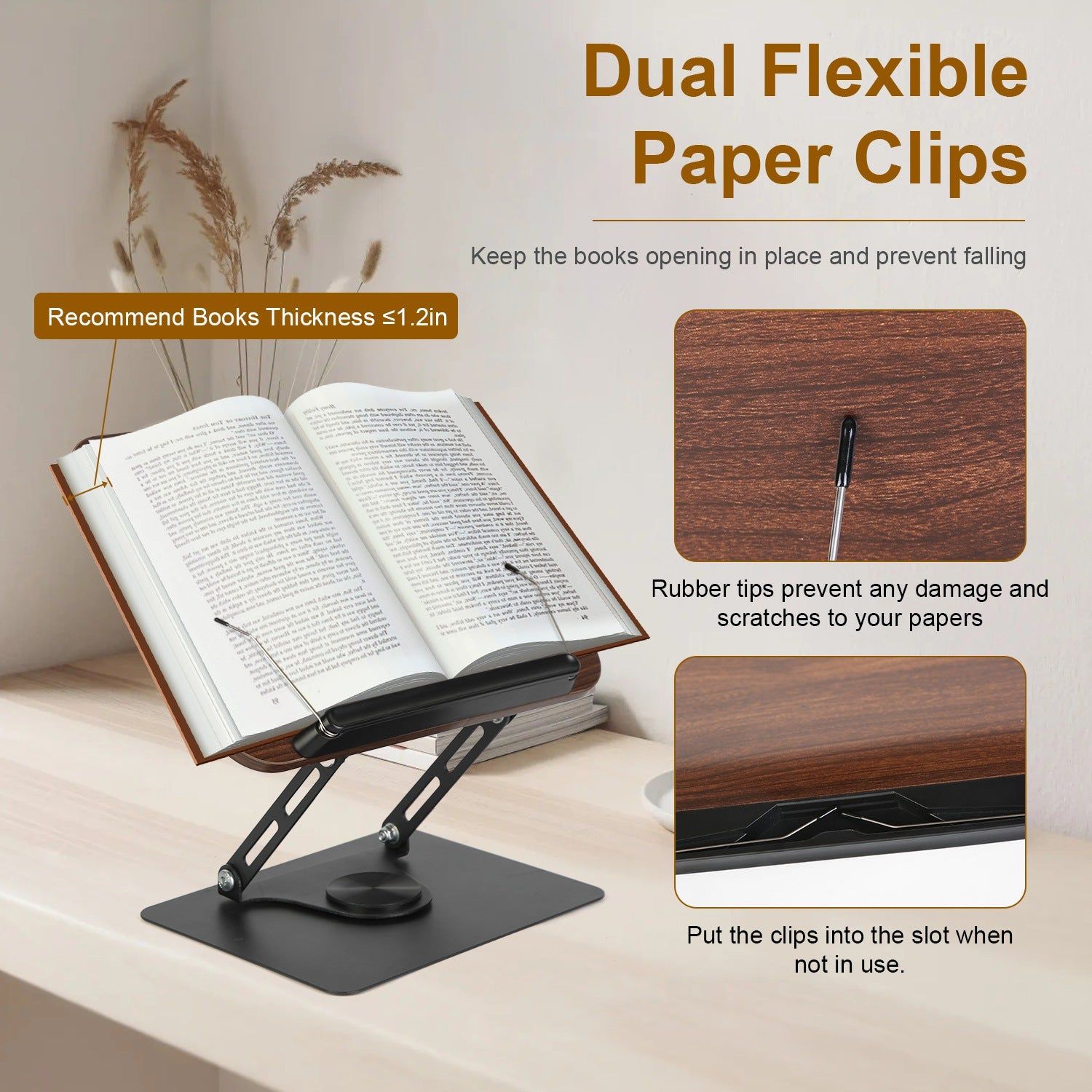Adjustable Foldable Book Stand with Rotating Base Design