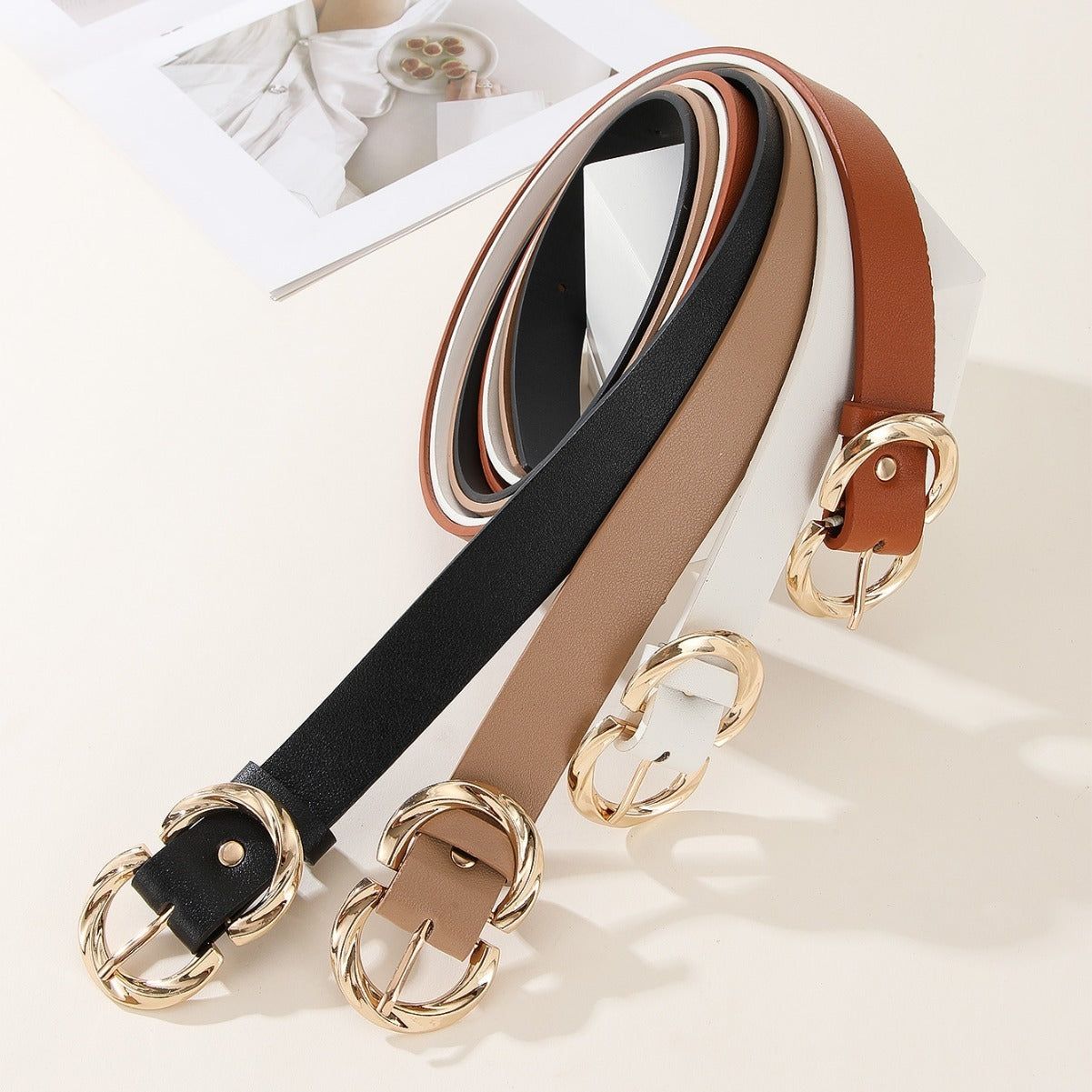 Women Adjustable Faux Leather Belt 105cm Snap Closure