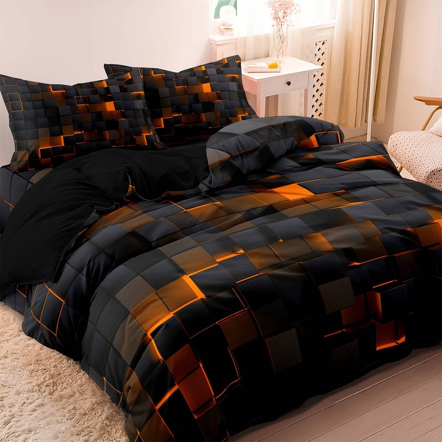 3-Piece Geometric Grid Duvet Cover Set – Multicolor Soft & Breathable Bedding, Hypoallergenic and Easy-Care for Bedroom or Guest Room