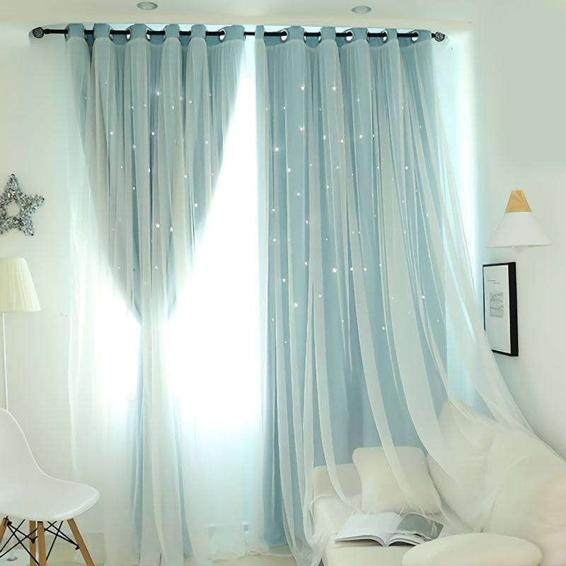 Blackout Star Cutout Curtain Panel 100% Polyester, Double Layer Grommet Top, 39x79in Modern Drapes for Living Room & Bedroom