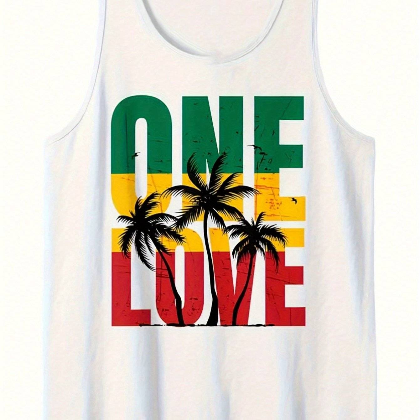 Men’s Sleeveless Tank Top Cotton Round Neck Beach Print Loose Fit for Gym & Outdoor