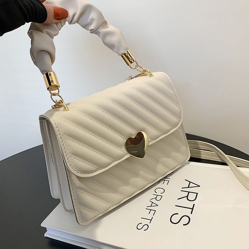 Womens PU Leather Tote Bag with Chain Strap and Love Metal