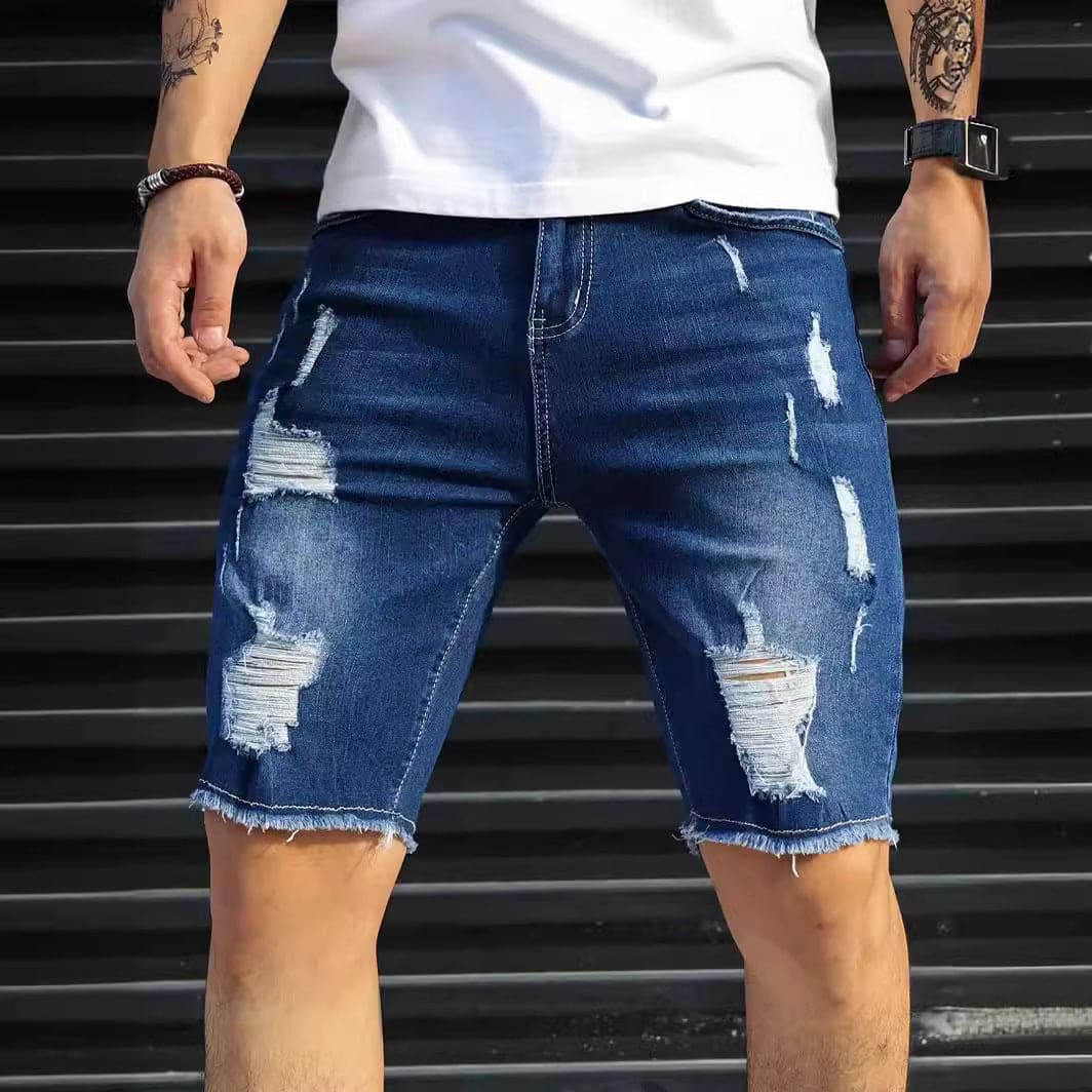 Leisure Ripped Slim Fit Denim Shorts - PMMNAPOLES