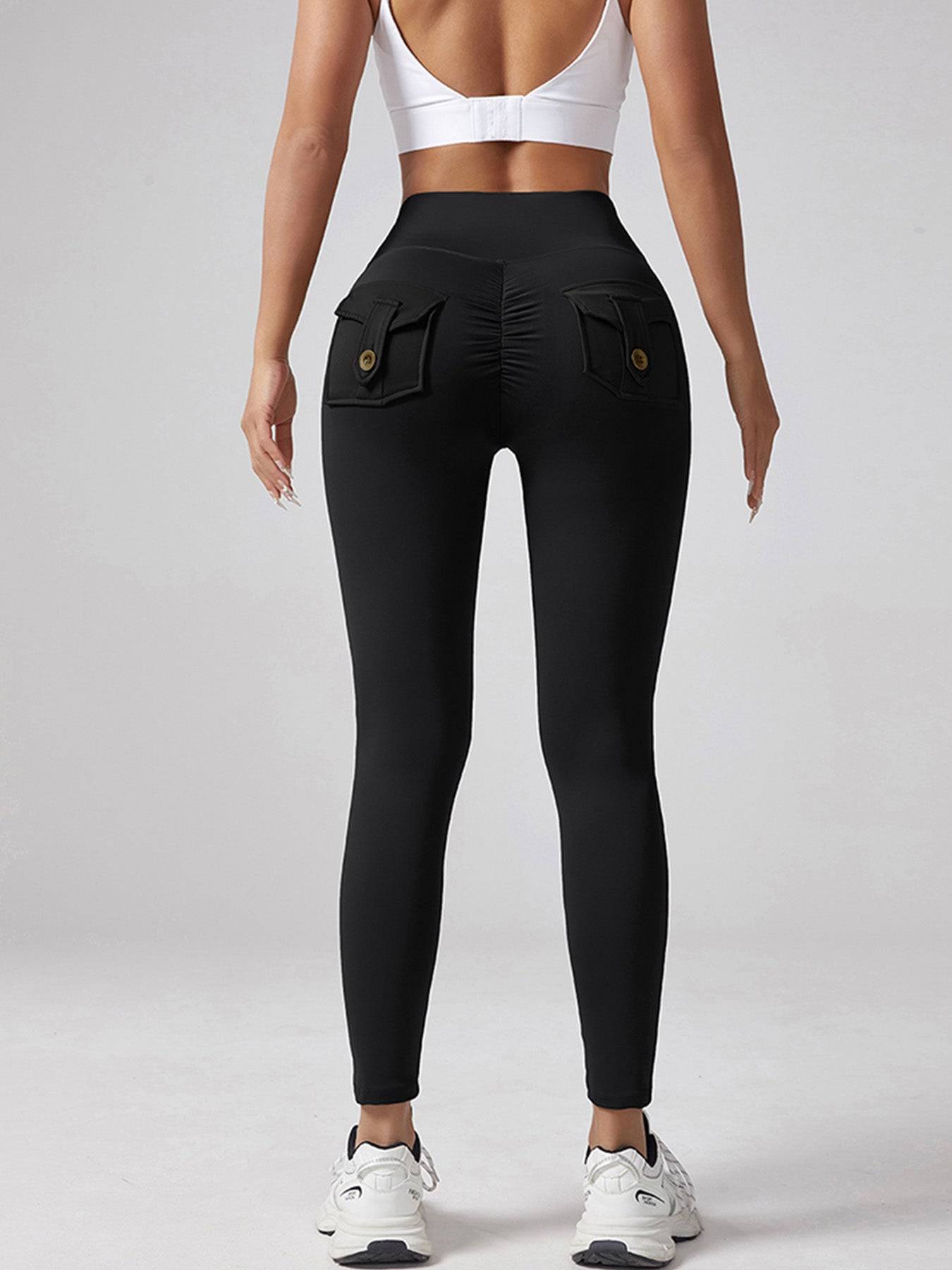 Hip Lifting Sports Leggins with Waist Pleated Design