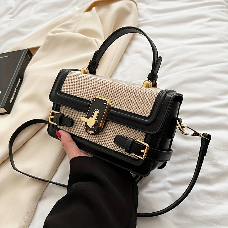 Vintage Black Crossbody Bag for Women Adjustable Strap, Flip-Top Closure, Polyester Lining for Everyday Use