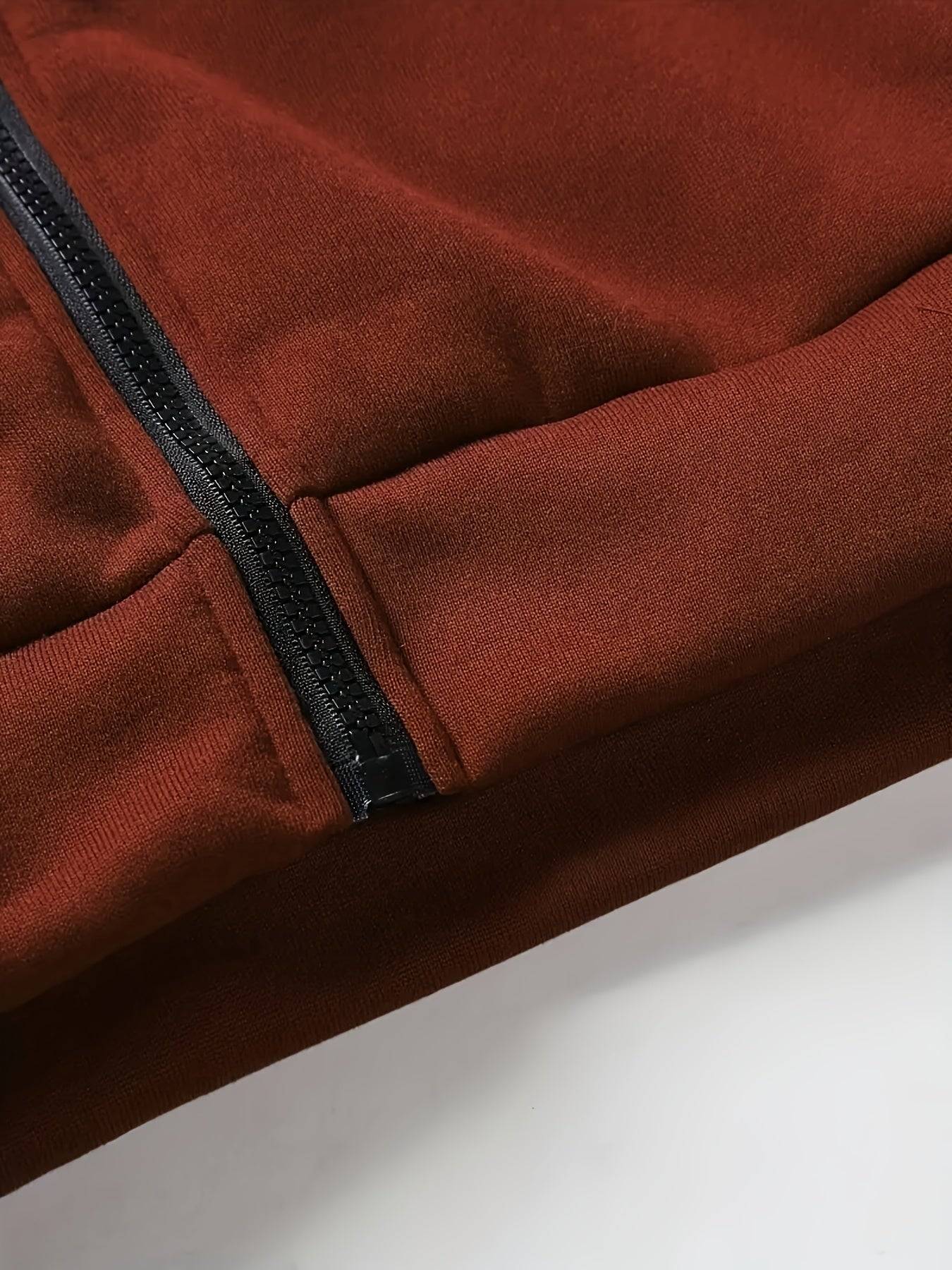 Men's Two-Piece Tracksuit, Contrast Zipper Hoodie with Long Sleeves and Drawstring Pants, Casual Outfit for Outdoor Wear
