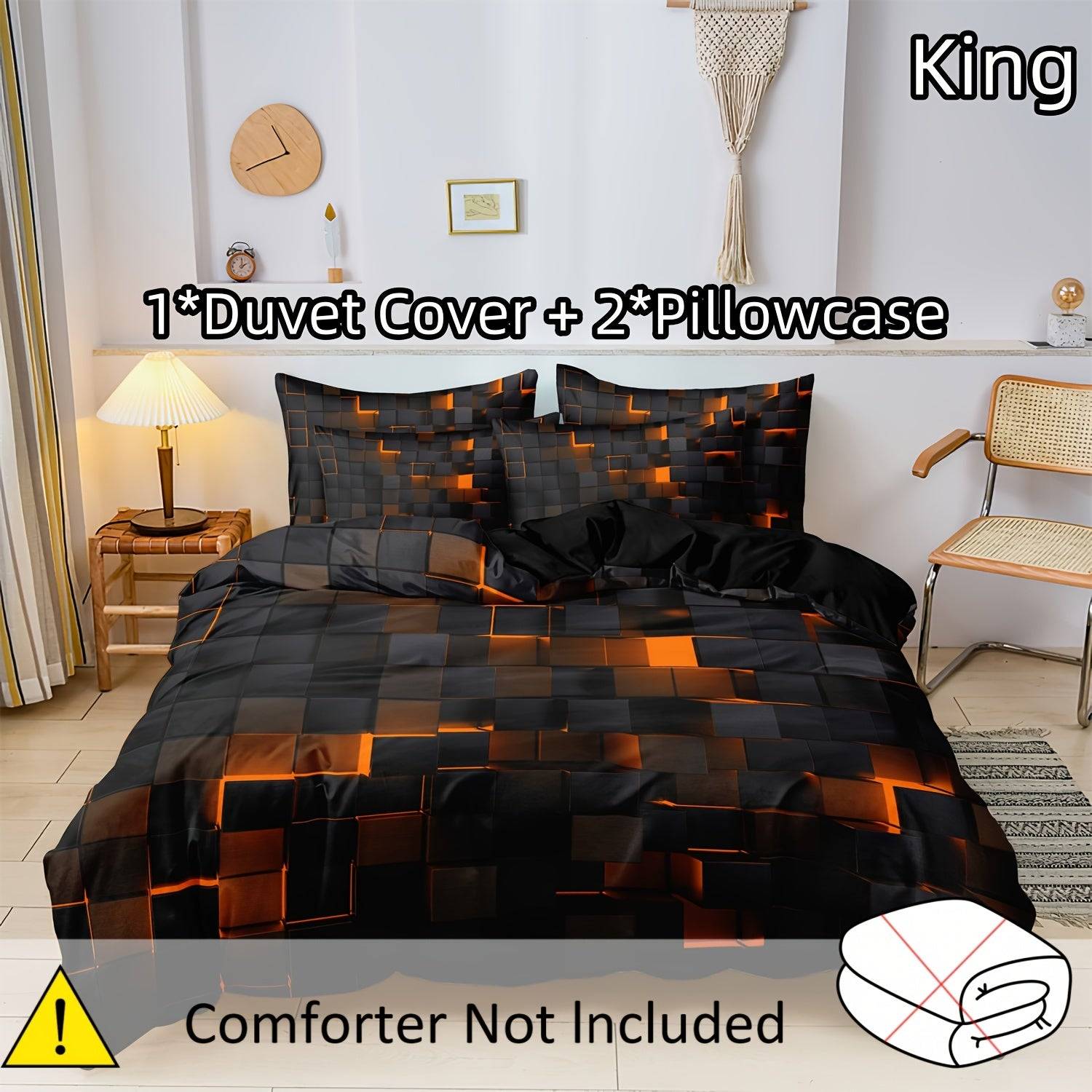 3-Piece Geometric Grid Duvet Cover Set – Multicolor Soft & Breathable Bedding, Hypoallergenic and Easy-Care for Bedroom or Guest Room