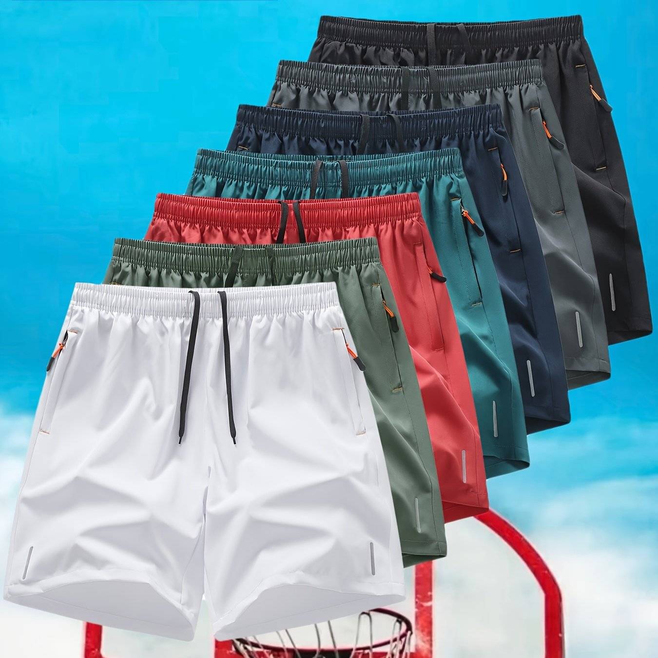 Men’s Casual Shorts 7-Pack – Wrinkle-Free Polyester Blend, Embossed Design, Solid Colors