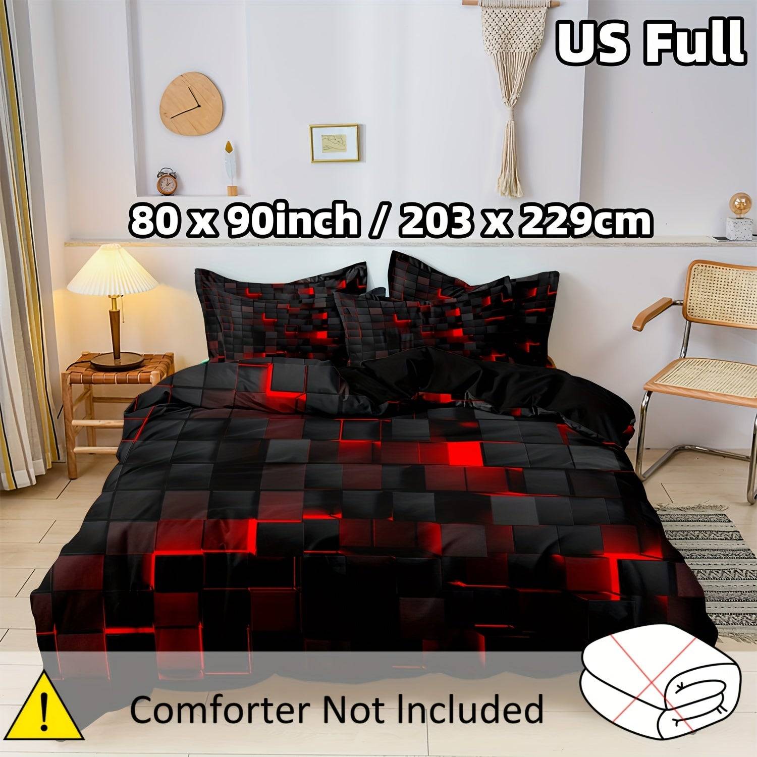 3-Piece Geometric Grid Duvet Cover Set – Multicolor Soft & Breathable Bedding, Hypoallergenic and Easy-Care for Bedroom or Guest Room