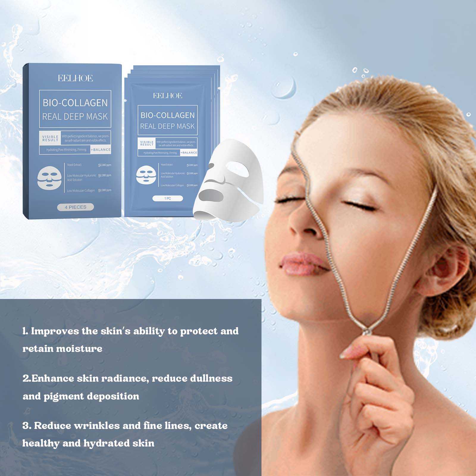 Bio Collagen Face Mask Hydrating Skin Care 4 Pack