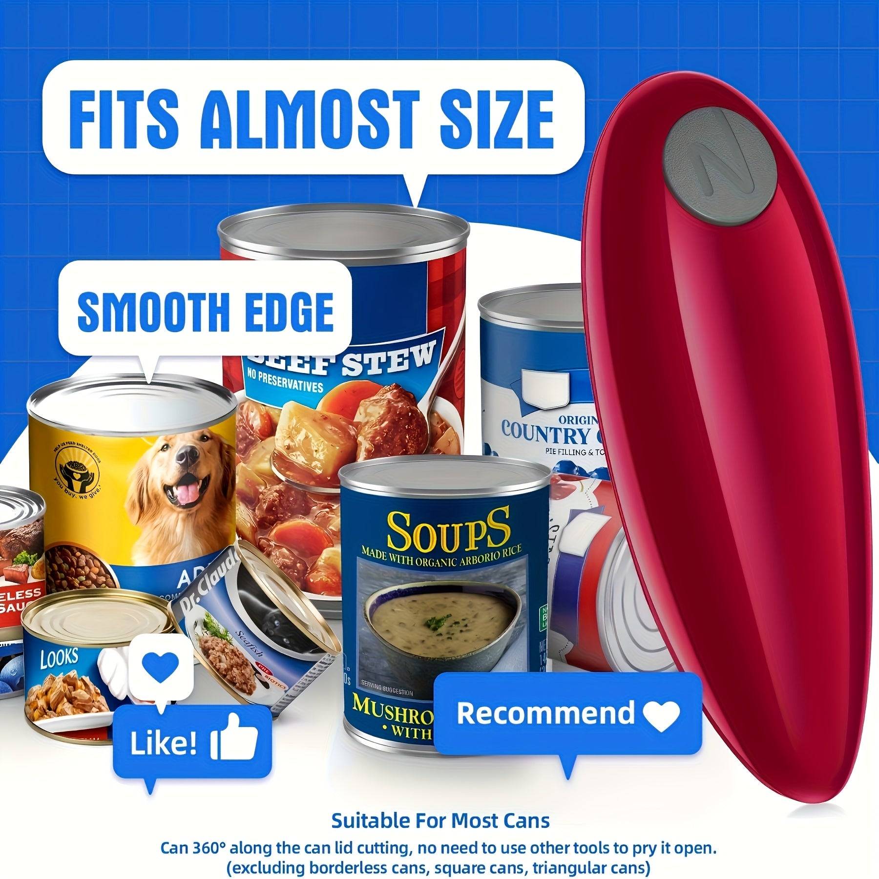 One-Touch Electric Can Opener – Battery-Operated Automatic Opener with Smooth Edge for All Can Sizes, Ideal for Seniors & Easy Use