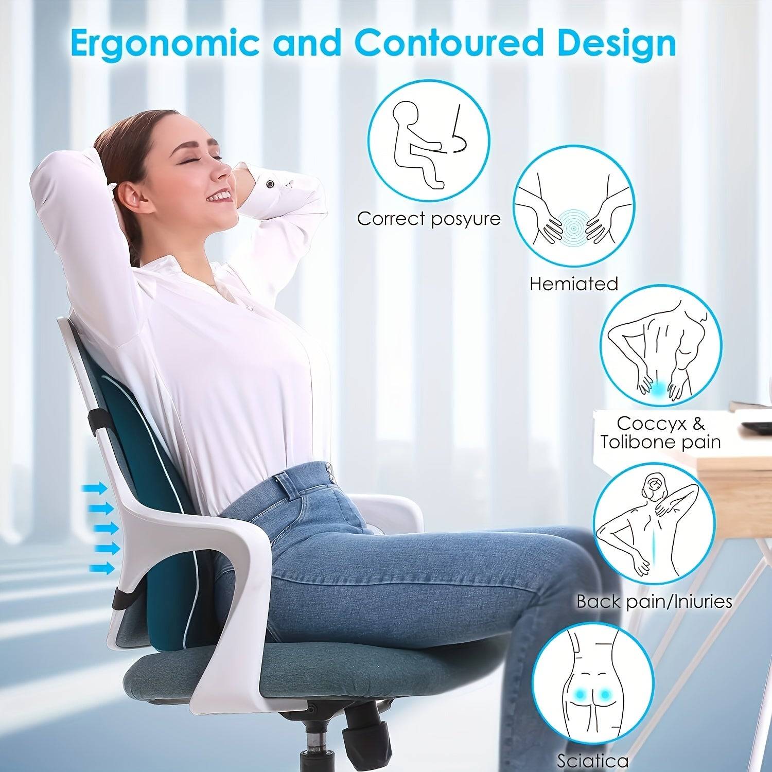 Ergonomic Lumbar Support Pillow Memory Foam Cushion with Dual Adjustable Straps for Office Chair, Car & Gaming