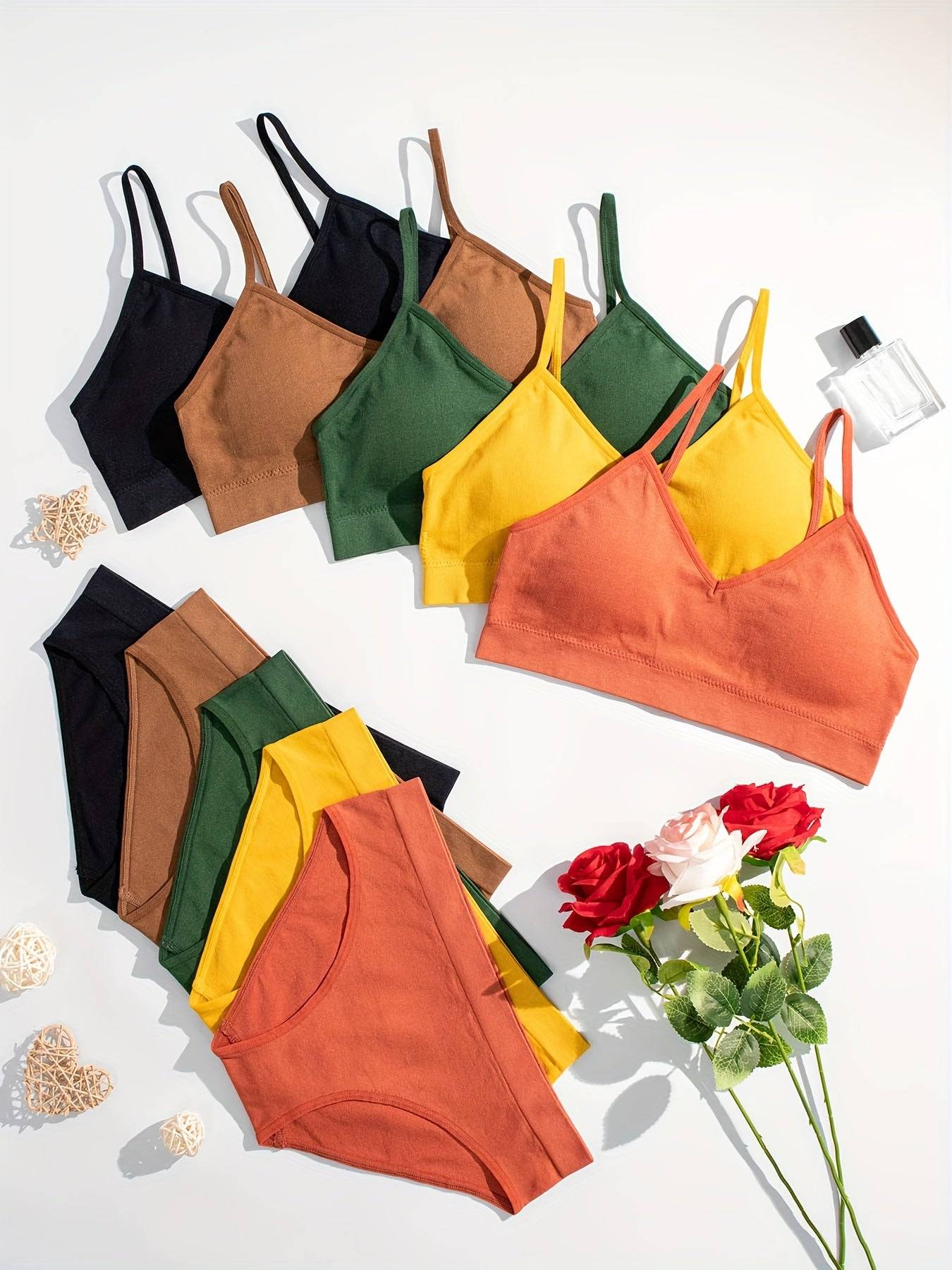 5-Piece Seamless Lingerie Set for Women Strapless Bra & Low-Waisted Panties with Light Padding & Stretch Fit