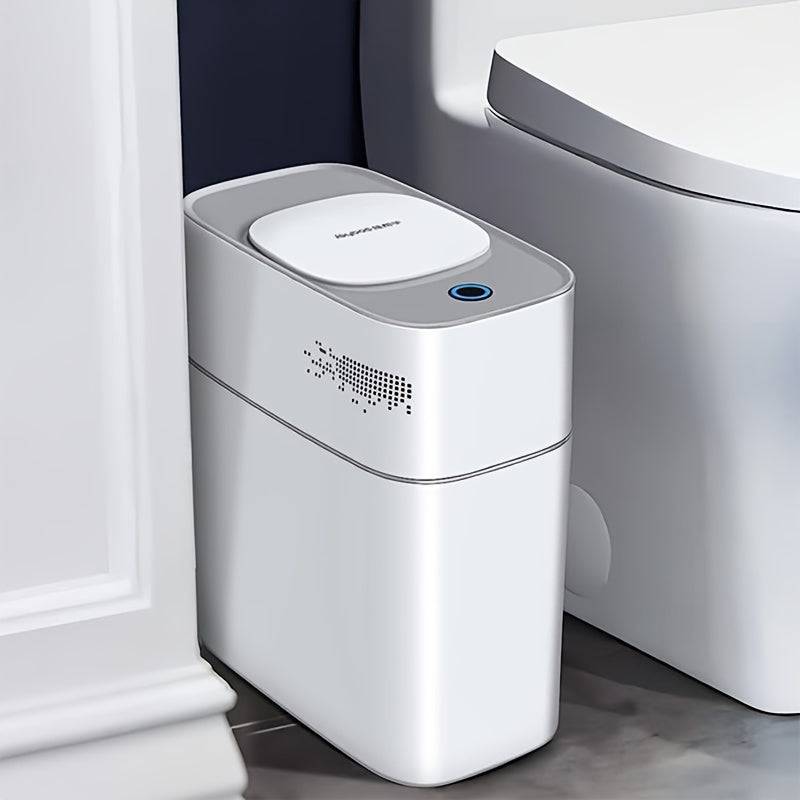 15L Bathroom Trash Can with Lid, Large Capacity Waste Bin with Creative Gap Design, Modern Paper Basket for Home or Office