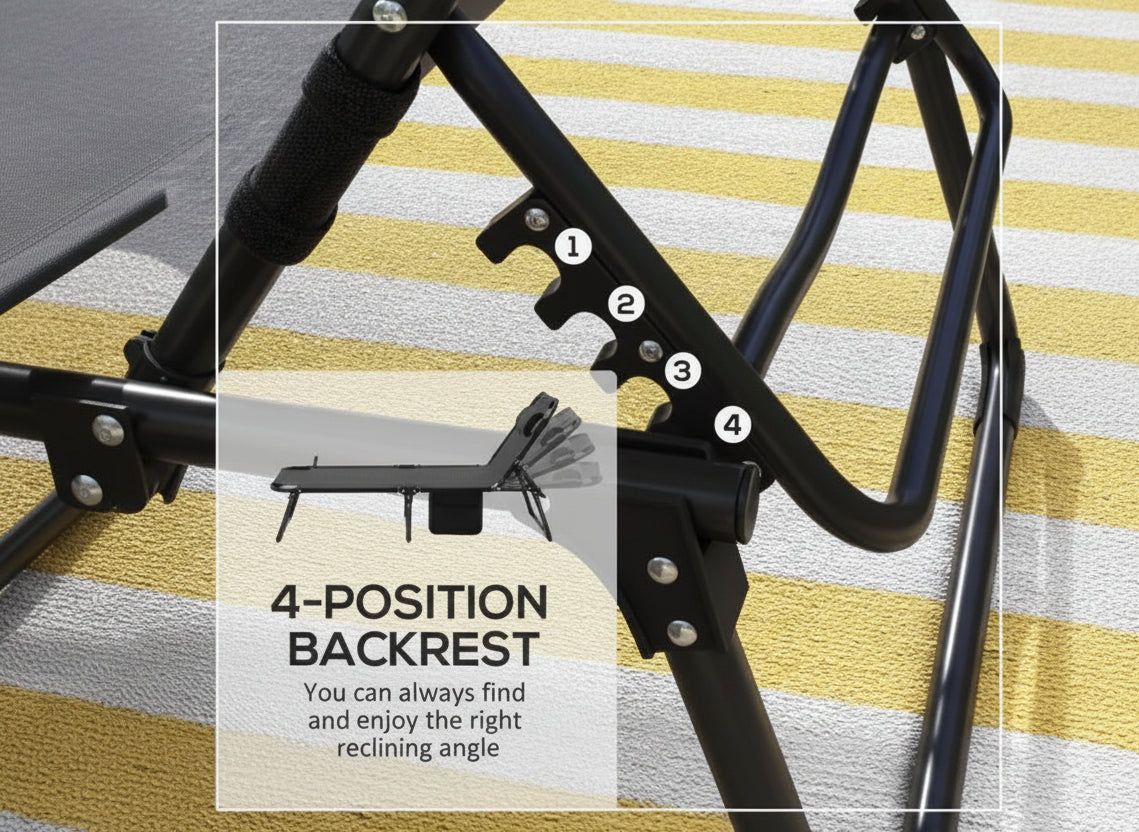 Outdoor Folding Chaise Lounge with Adjustable Backrest