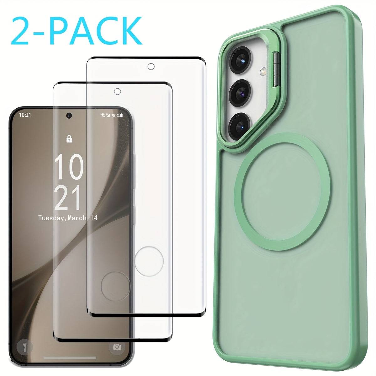 Magnetic Clear Case for Samsung Galaxy S24/S24+/S24 Ultra/FE, Shockproof Slim Bumper Cover with Kickstand and 2 Tempered Glass Protectors
