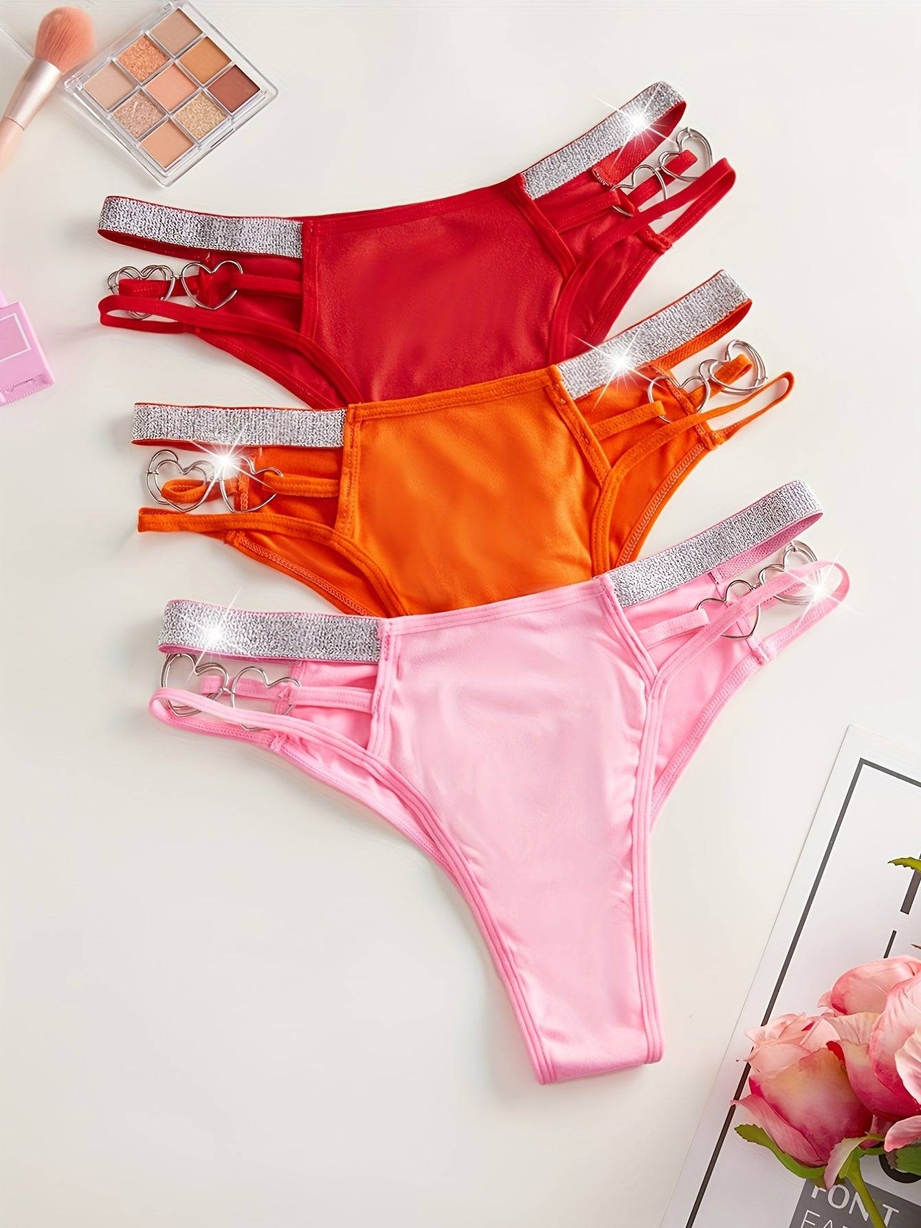 12-Pack Low-Rise Thongs with Chain Waist & Heart Cutouts – Soft, Breathable & Vibrant Underwear for Women