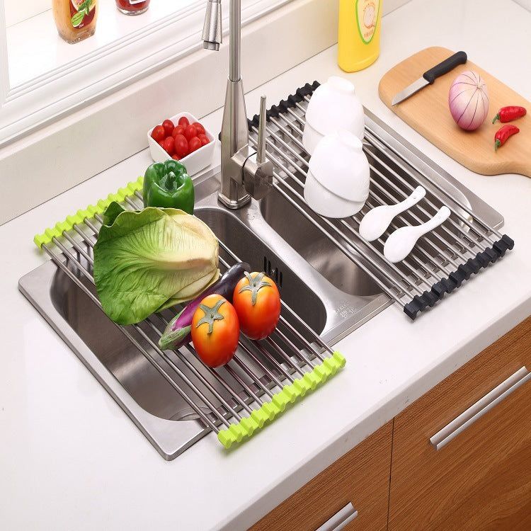 Folding Sink Drainer Stainless Steel Roll Up Kitchen Rack