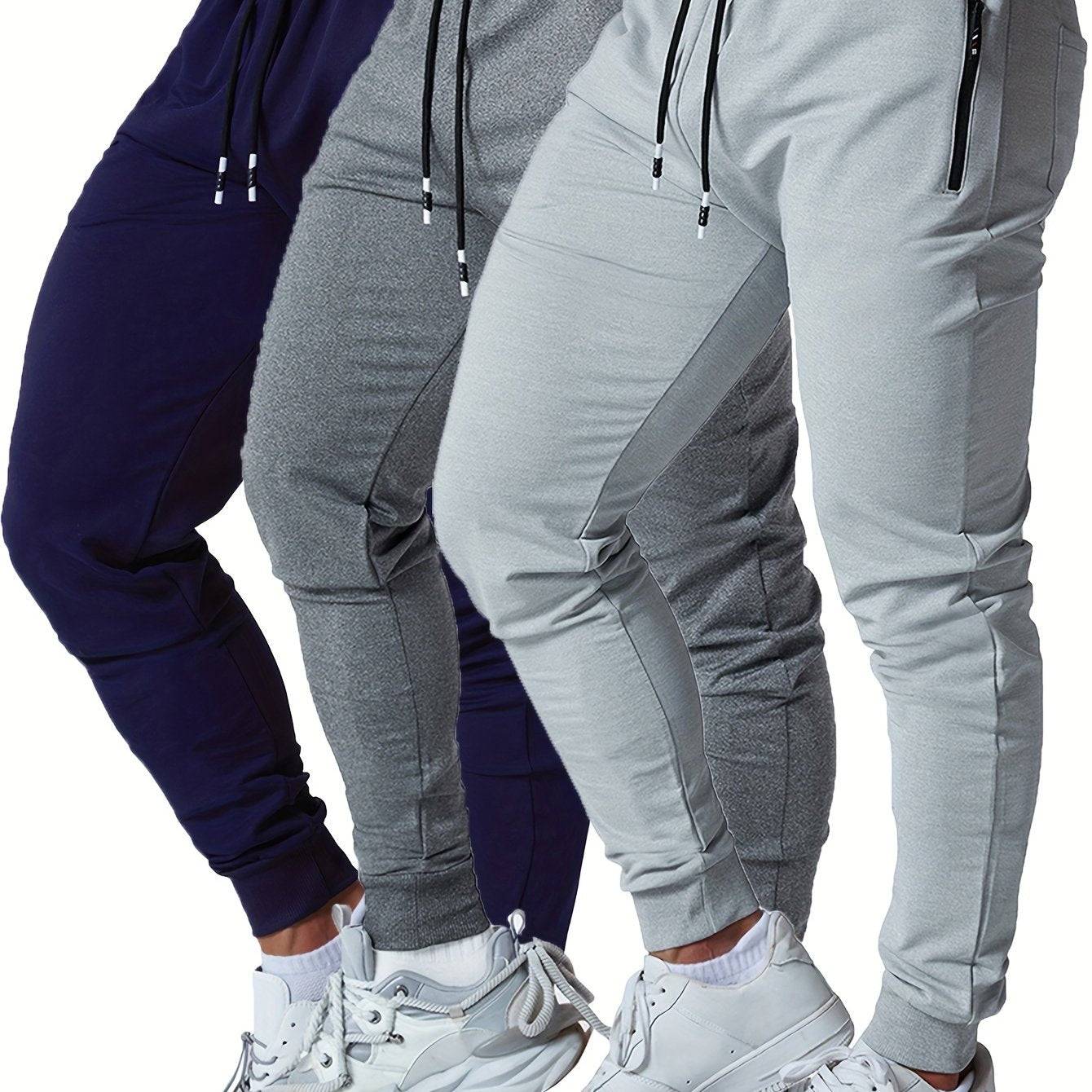 3-Pack Men’s Athletic Jogger Pants Tapered Sweatpants with Zipper Pockets for Workout, Running & Jogging