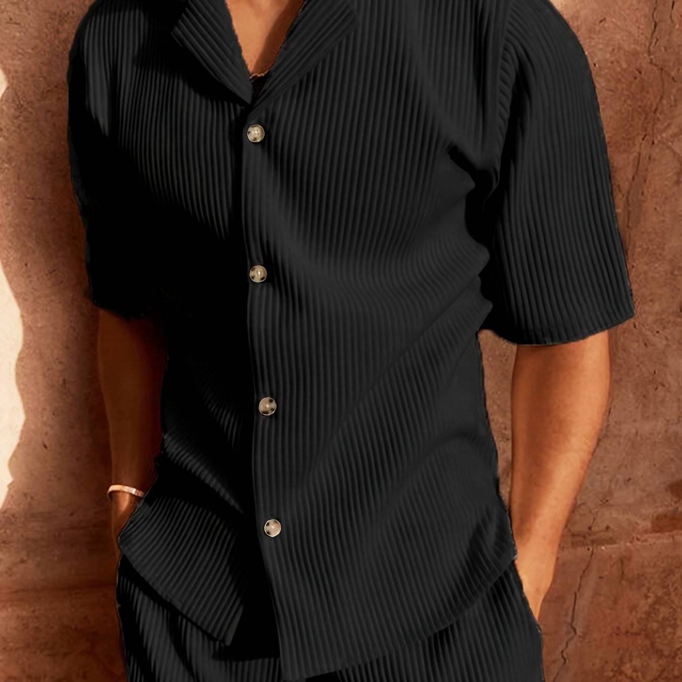 Men’s Casual Corduroy Shorts Set with Short-Sleeve Shirt, Lightweight 2-Piece Outfit for Outdoor Travel & Summer Wear