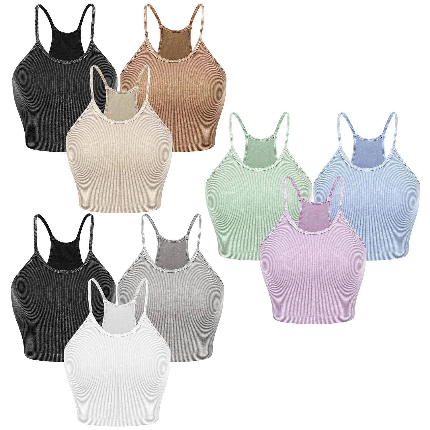 Women Ribbed Crop Tops 3 Pack Stretch Tank Set