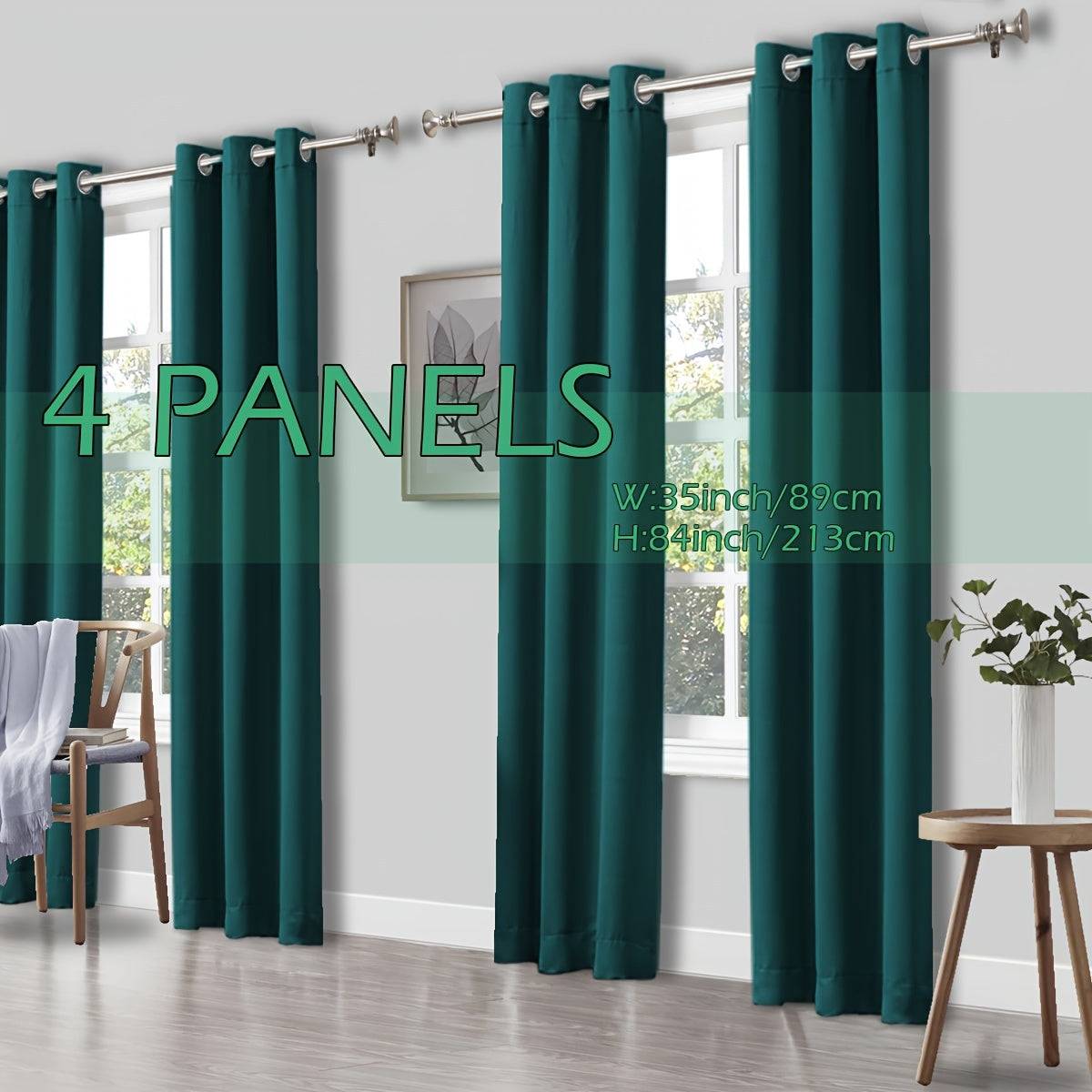 Set of 4 Thermal Blackout Curtains Triple Weave Solid Grommet Panels Insulated Patio Drapes for Complete Darkness & Comfort at Home or Office
