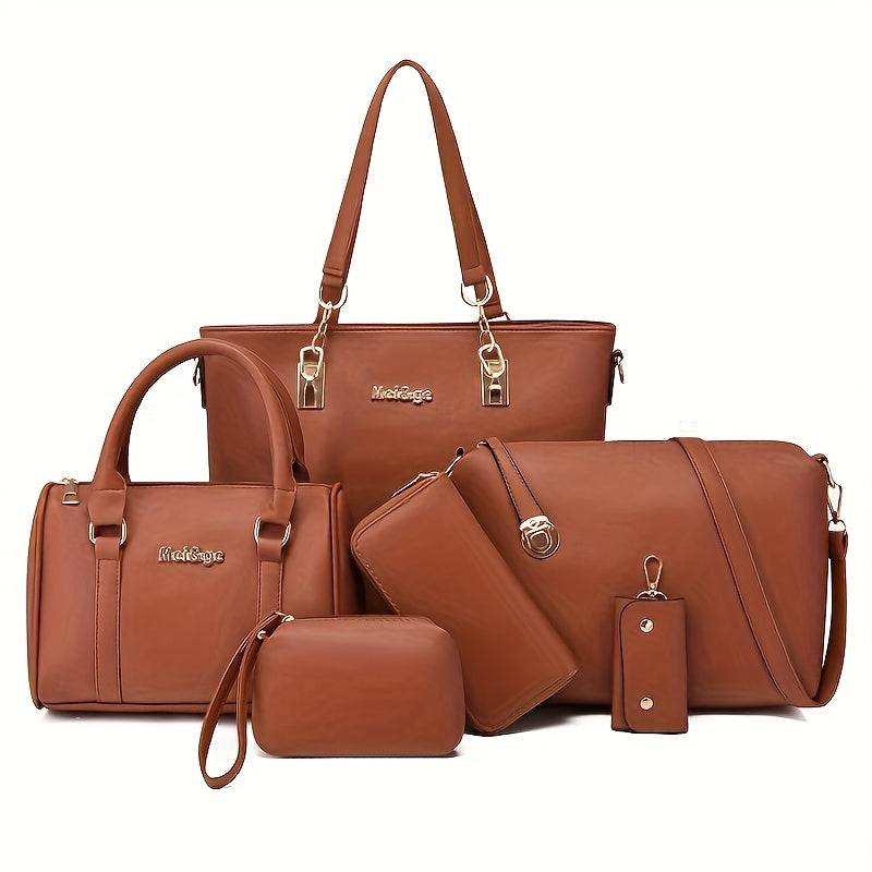 6pcs Women’s Handbag Set – Shoulder, Crossbody, Tote, Clutch & Wallet Organizer