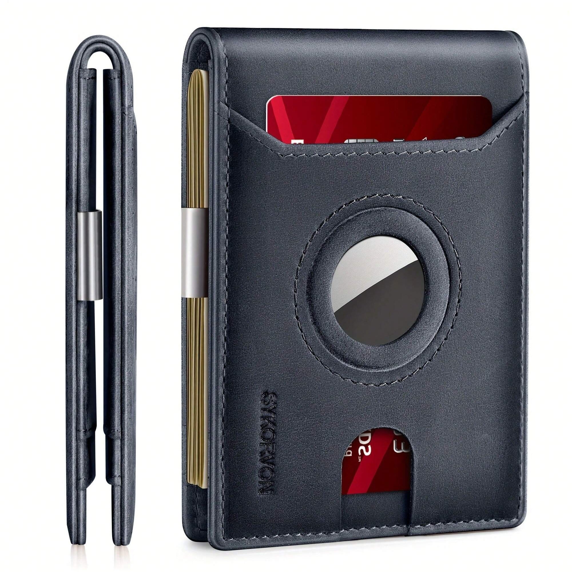 Men Slim Wallet with AirTag Holder and RFID Leather Design