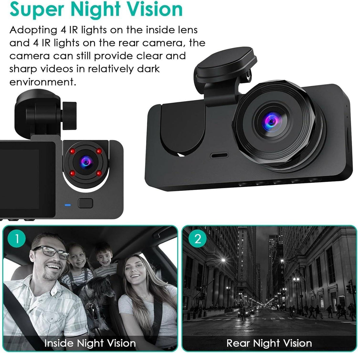 3 Channel 1080P Dash Cam with Front Rear Interior Views