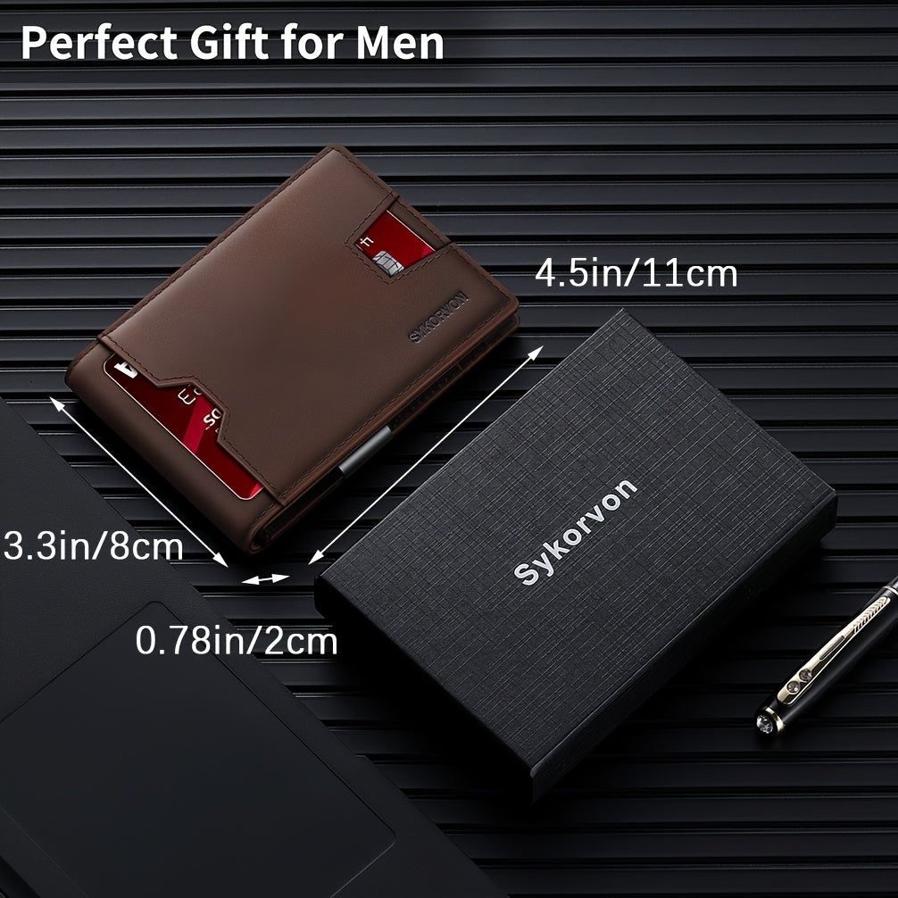 Wallet Men Genuine Leather Slim Bifold RFID Blocking