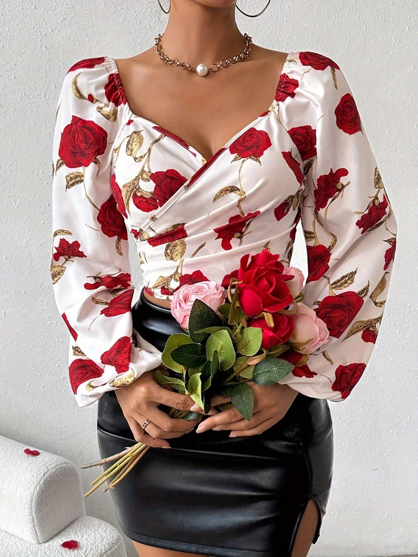 Women's Floral Long Sleeve Blouse – Elegant Autumn Top with Vintage-Inspired Print