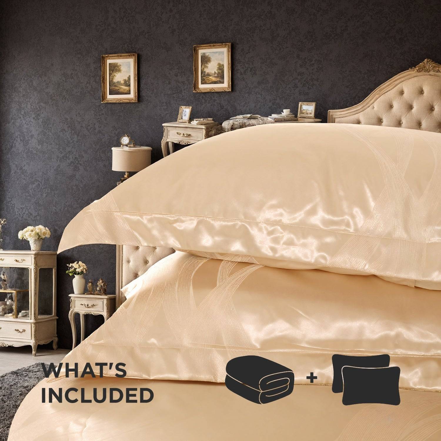 Luxury Satin Bedding Set Italian Gold Jacquard Design