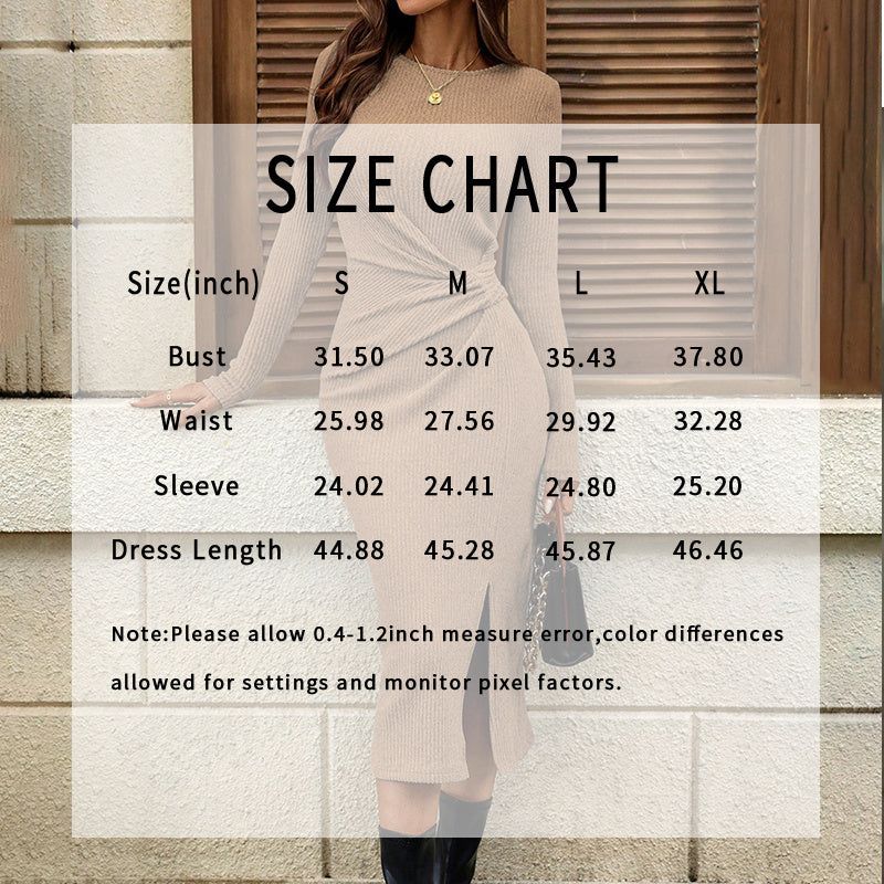 Women’s Twist Front Long Sleeve Bodycon Midi Dress