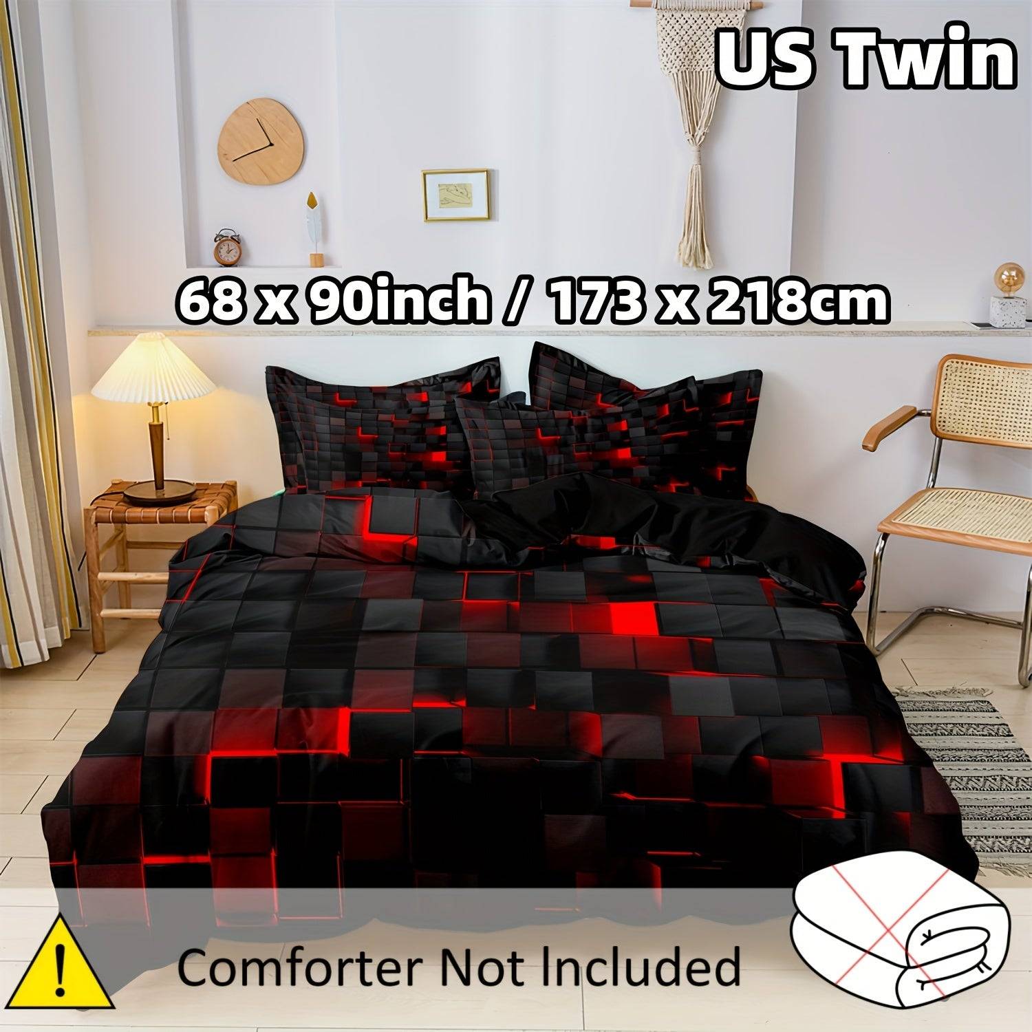3-Piece Geometric Grid Duvet Cover Set – Multicolor Soft & Breathable Bedding, Hypoallergenic and Easy-Care for Bedroom or Guest Room
