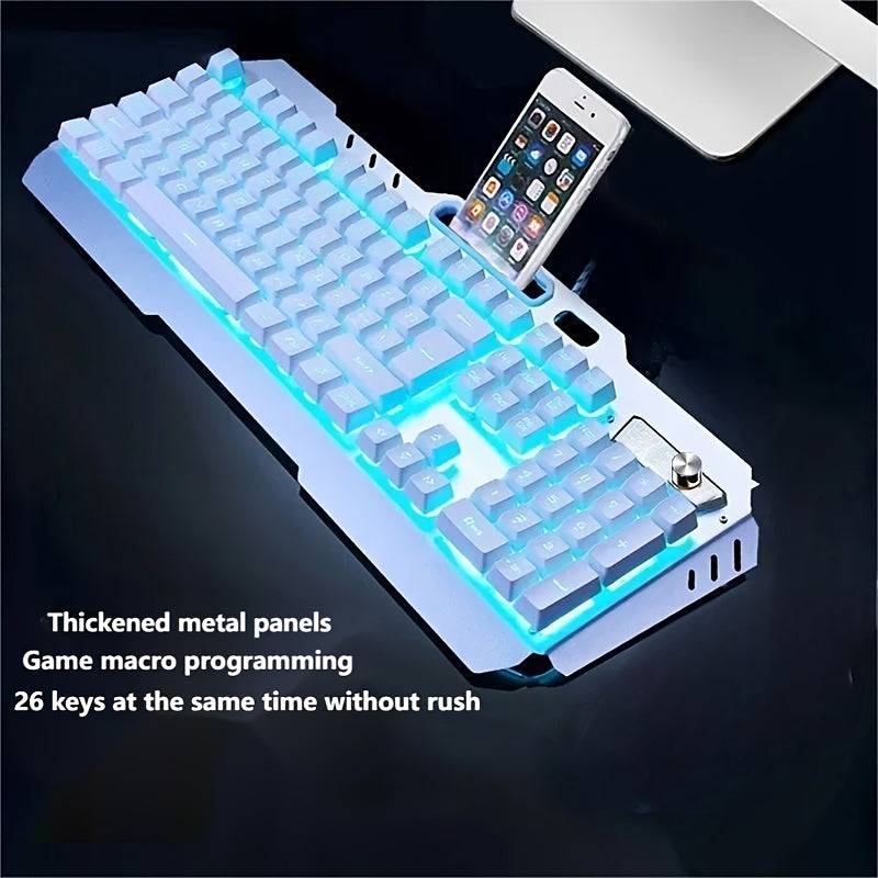 Wired Gaming Keyboard 104-Key Full Size with LED Backlight, Ergonomic Quiet Design & Volume Knob for PC & Laptop