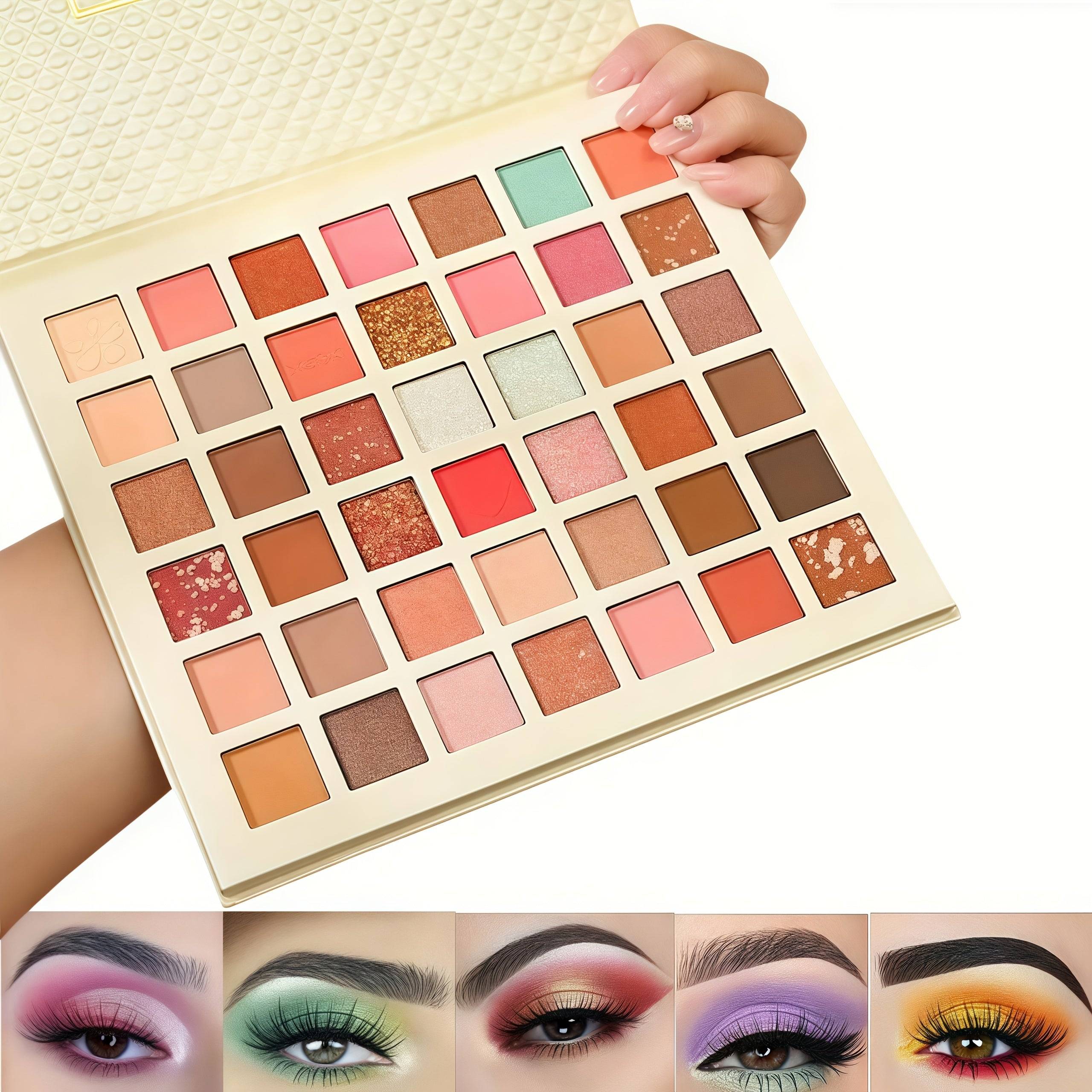 42-Color Eyeshadow Palette with Matte & Shimmer Shades, Creative Color Mixing for Eye Makeup & Blush, Ideal for Daily Looks & Festival Styling