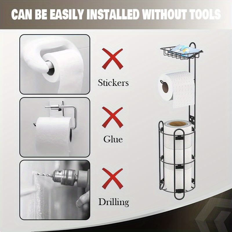 Freestanding Toilet Paper Holder With Storage Shelf